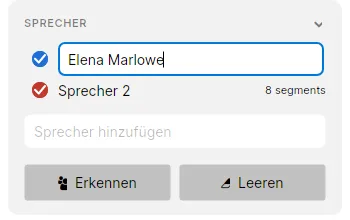 Sprecher 1 wird direkt im Sprecherbereich in Elena Marlowe umbenannt
